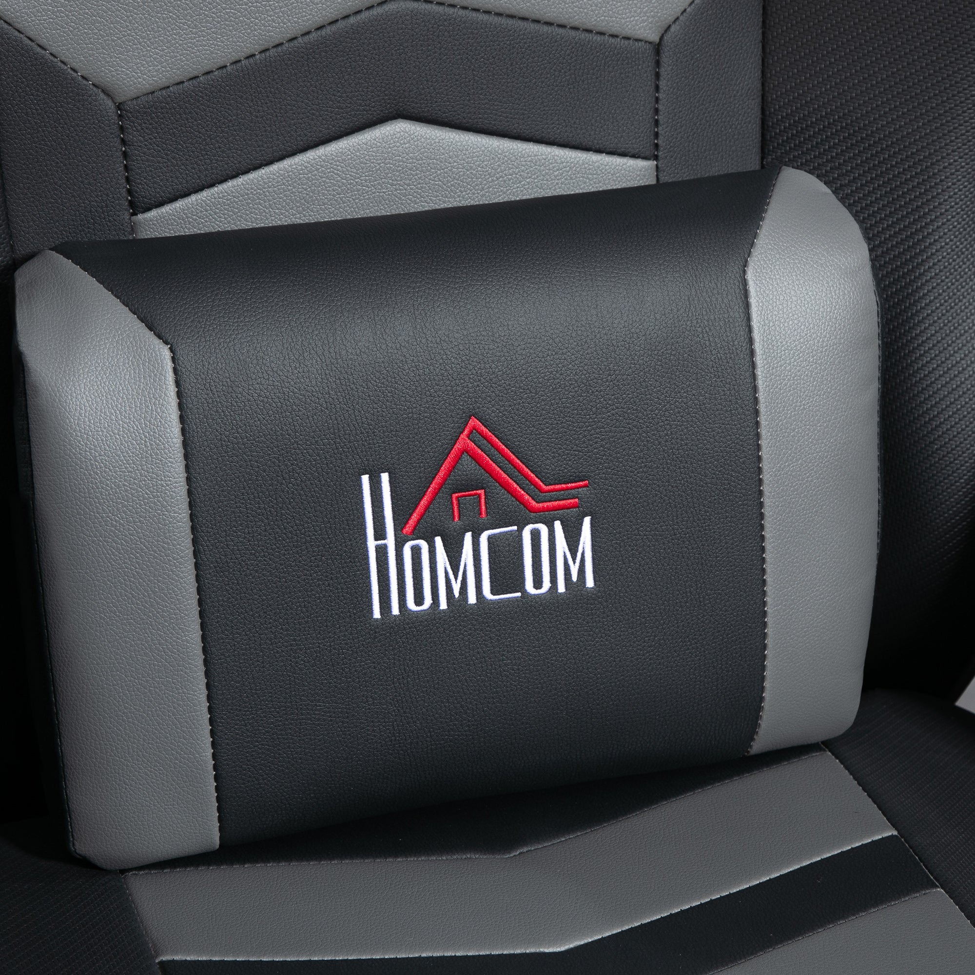 HOMCOM Massage Gaming Chair, Swivel Racing Video Gaming Recliner with Retractable Footrest, Headrest, Cup Holders and Side Pockets, Ergonomic High Back PU Leather Executive Desk Chair, Grey